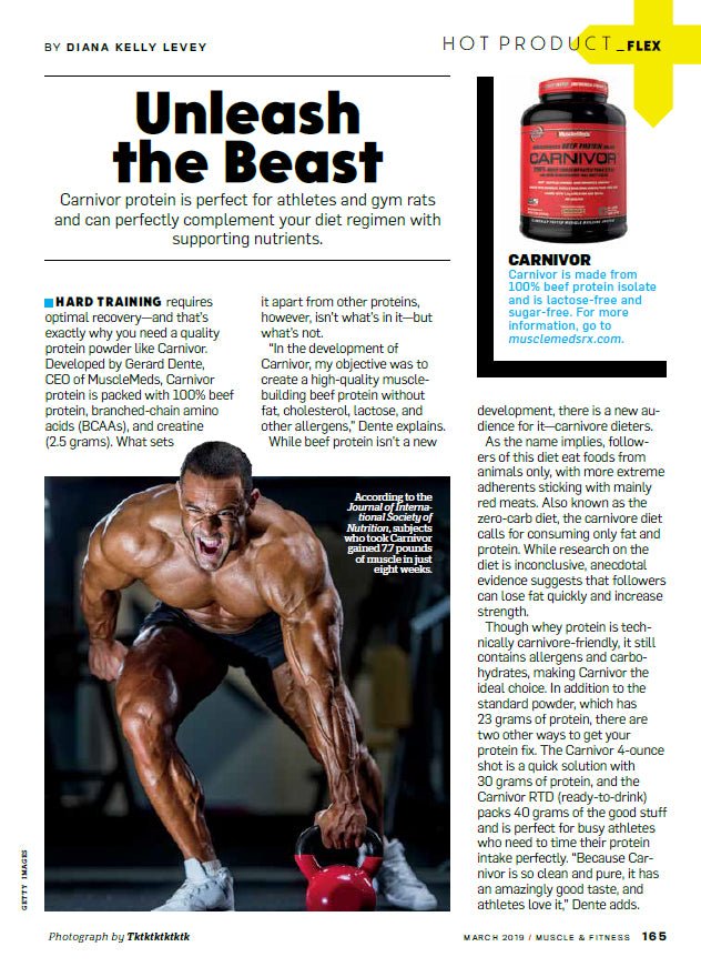 MUSCLE & FITNESS : CARNIVOR PROTEIN IS PERFECT FOR ATHLETES AND GYM RATS!