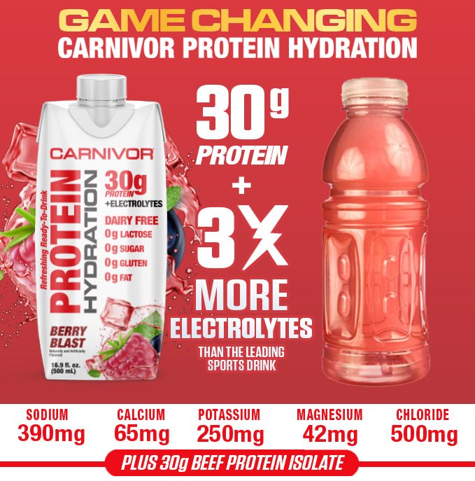 CARNIVOR PROTEIN HYDRATION RTD - 12 Pack / 30g of Beef Protein Isolate / Protein Shake