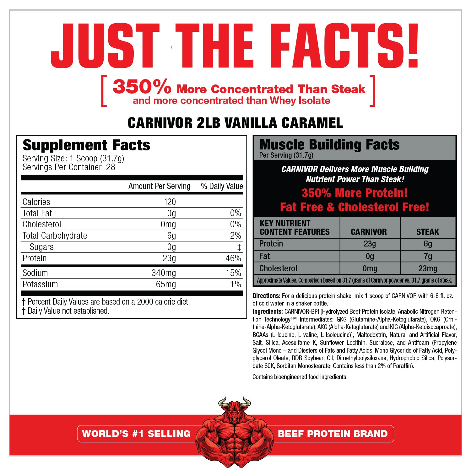 Just The Facts Carnivor 2lb Vanilla Caramel Nutritional Facts